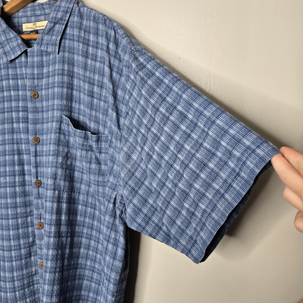 Tommy Bahama Mens Blue 100% Silk Geometric Short Sleeve Button Down Shirt XLarge - Picture 3 of 14